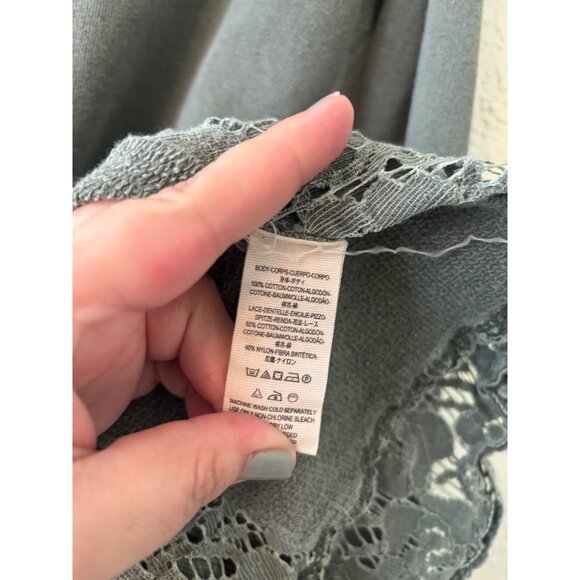 Free People Womens No Frills Lace Inset Pullover Top Green Cotton Oversized - Picture 5 of 12